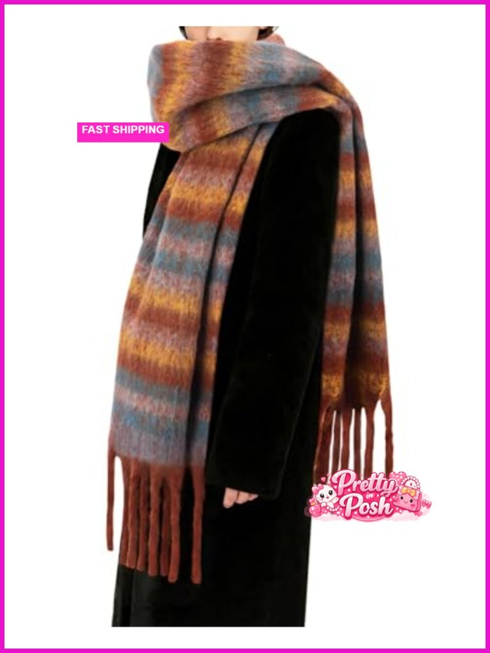 Chunky Oversized Plaid Winter Scarf with Tassels
